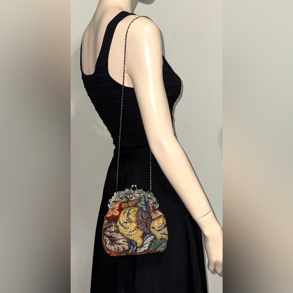 Vintage Floral Beaded Tapestry Evening Bag